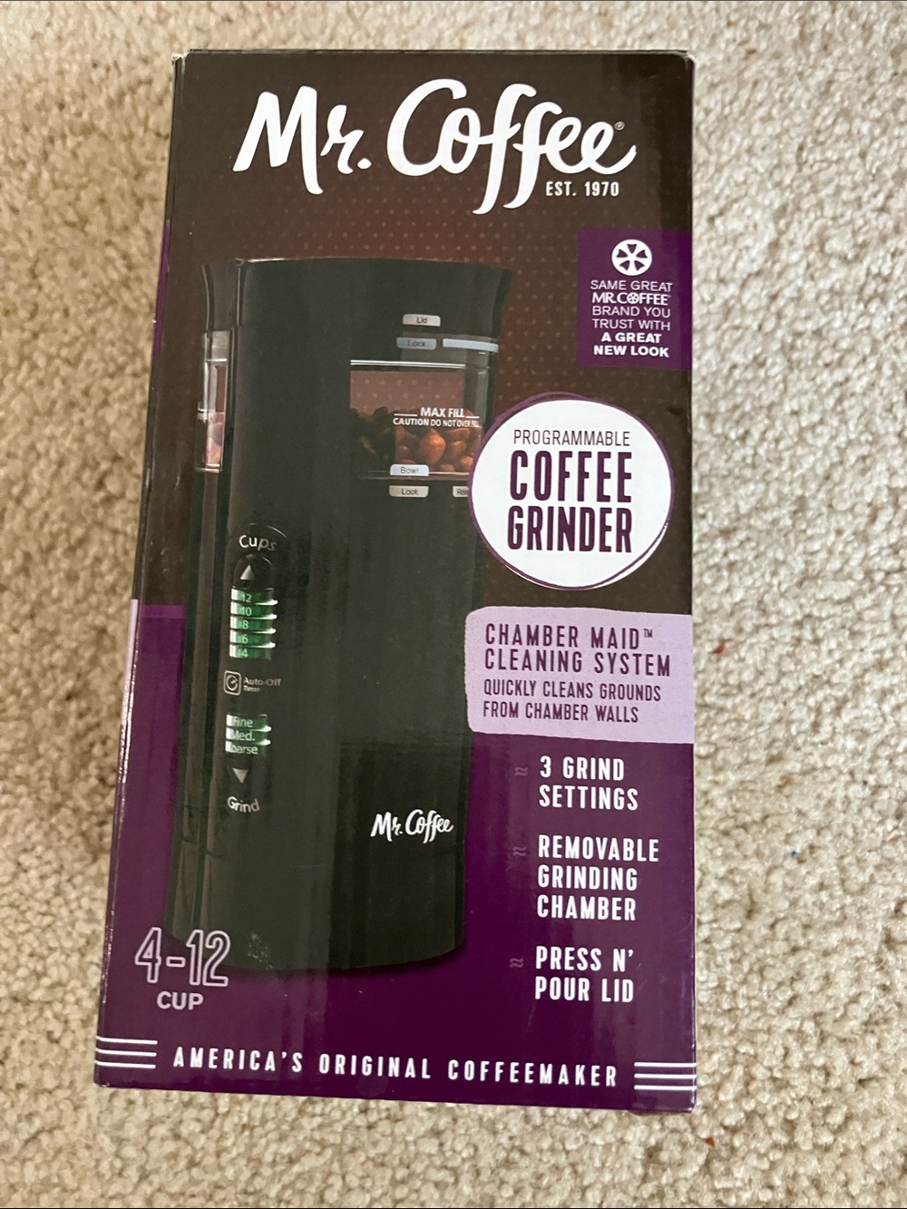 NEW Mr. Coffee Programmable Coffee Grinder (4–12 Cup Capacity)